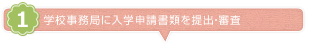 学校事務局に入学申請書類を提出・審査