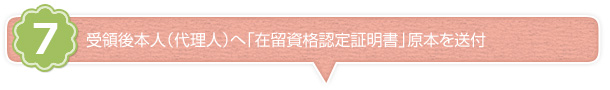受領後本人（代理人）へ「入学許可書」「在留資格認定証明書」写しを送付